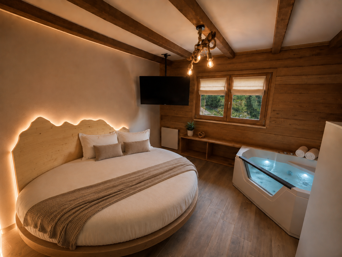 Camera con letto rotondo e vasca idromassaggio di Suite Chalet del Laceno